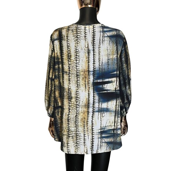 Tianello Blue Multicolor Silk Abstract Print Tunic Blouse Size Large - Picture 4 of 13